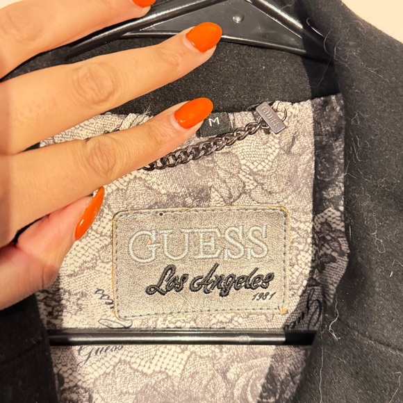 Vintage Guess Los Angeles Wool Blend Pea coat Black Long Double Breasted M Black - Picture 3 of 6